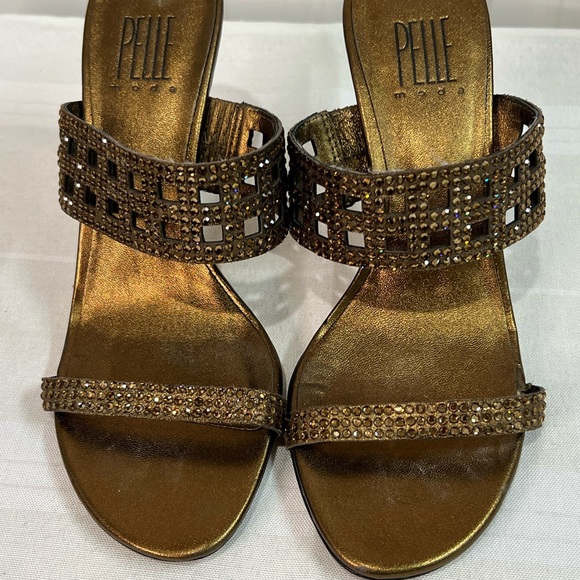 Pelle Moda Kristy metallic cooper color leather rhinestone slide heels size 6 M - Picture 2 of 13